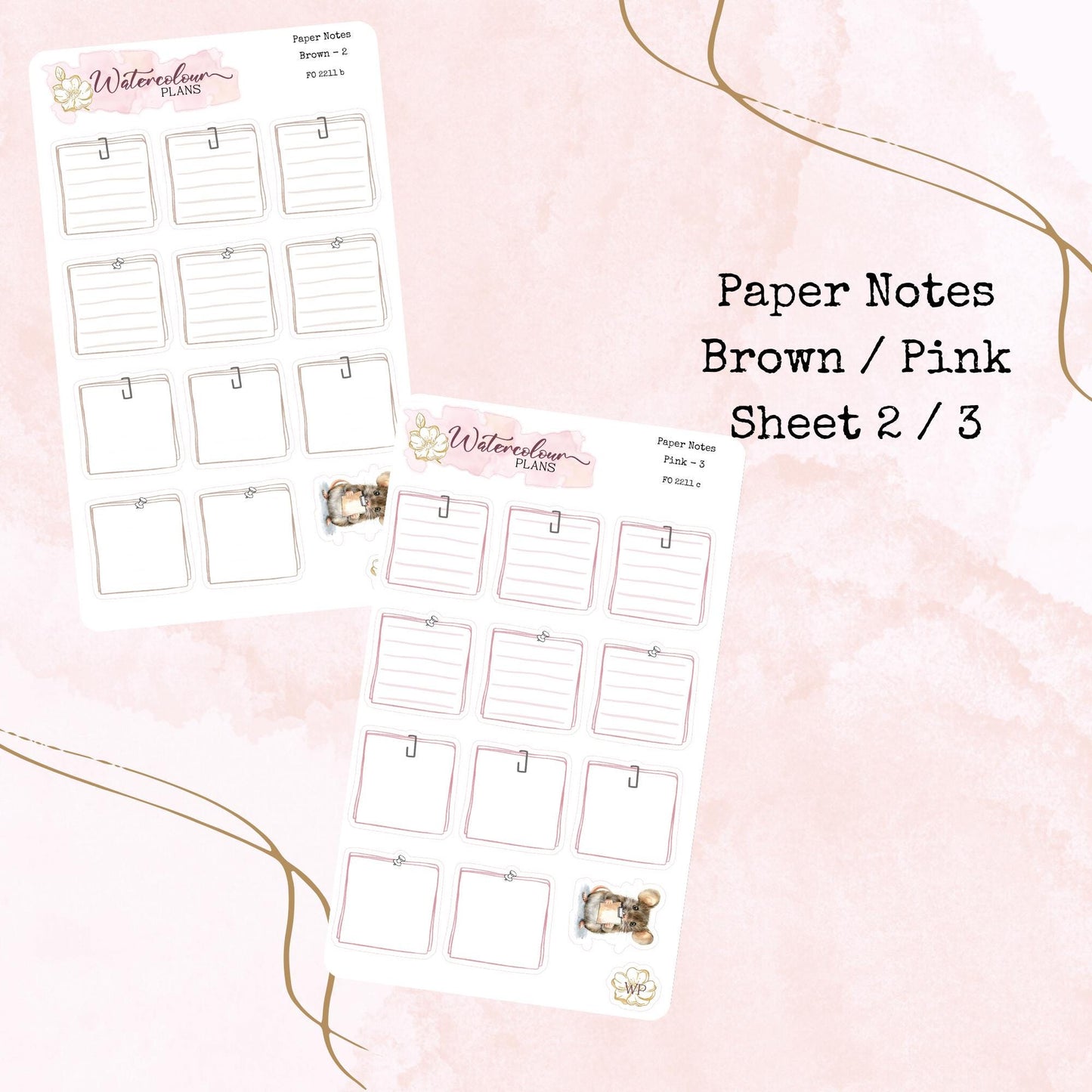 Paper Notes - Small Size - Note Stickers - Planner Stickers - Stationery - Watercolour