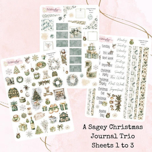 A Sagey Christmas - Journal Trio - Planner and Journal Stickers - Stationery - Watercolour
