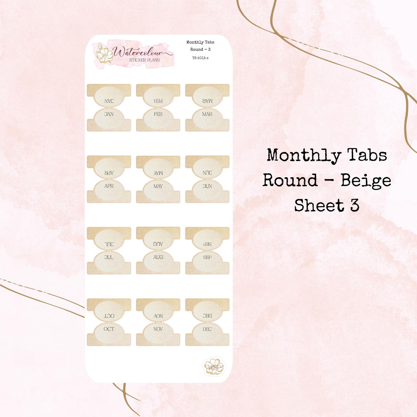 Monthly Tabs - Round Monthly Tabs - Planner and Journal Stickers - Stationery - Watercolour