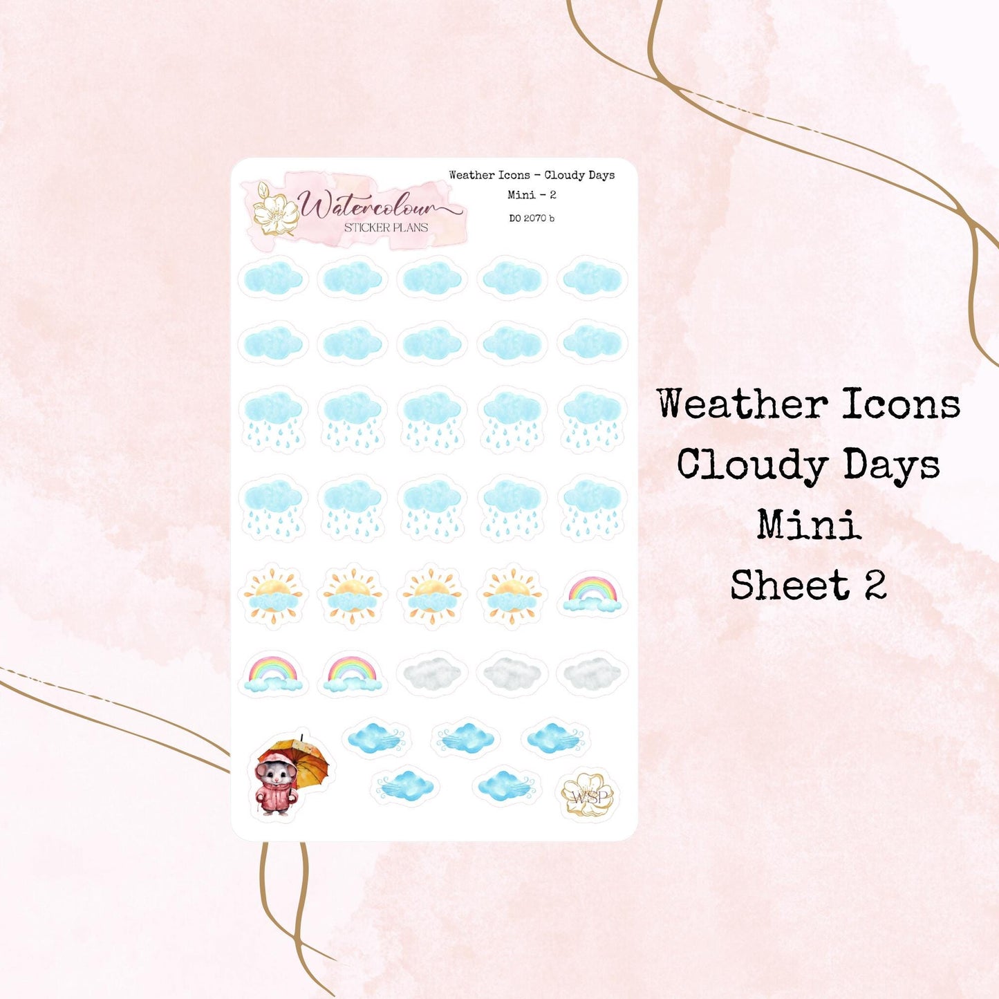 Weather Icons - Sunny and Cloudy Days - Mini Size - Planner and Journal Stickers - Stationery - Watercolour
