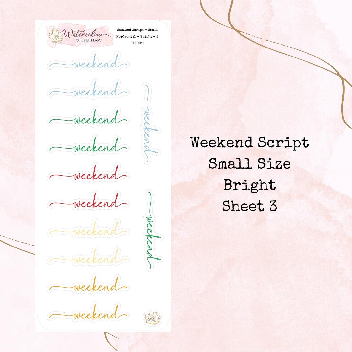 Weekend Scripts - Small Size - Planner and Journal Stickers - Stationery - Watercolour