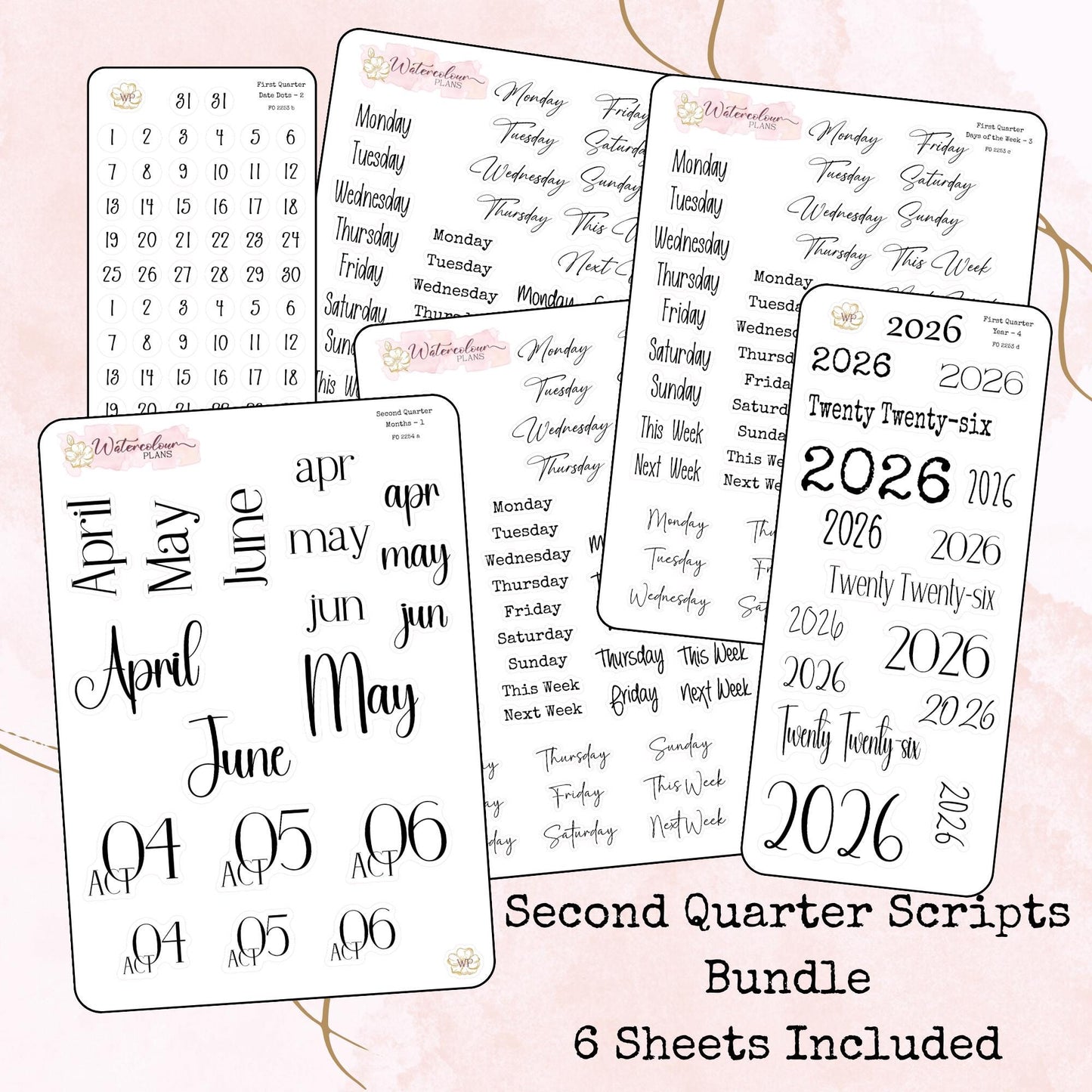 Second Quarter Bundle - 2026 - Script Stickers - Days Weeks Months - Stationery