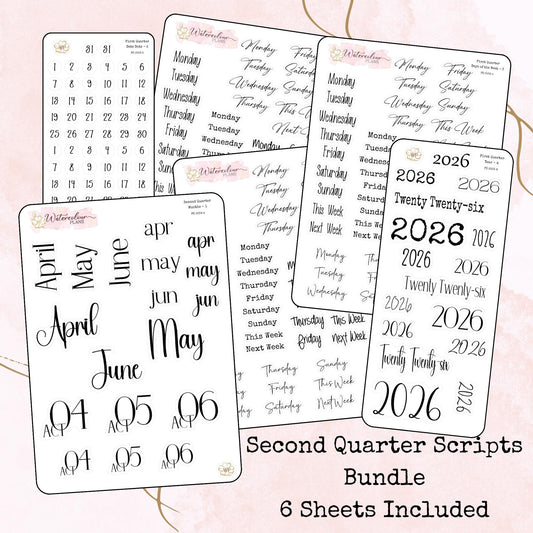 Second Quarter Bundle - 2026 - Script Stickers - Days Weeks Months - Stationery