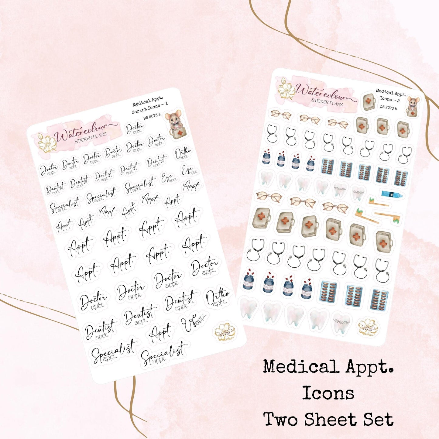 Medical Appointment Icons - Scripts - Small Size - Planner and Journal Stickers - Stationery - Watercolour