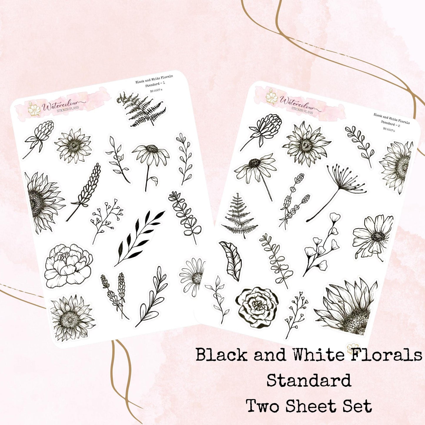 Black and White Florals - Standard Size - Planner and Journal Stickers - Stationery