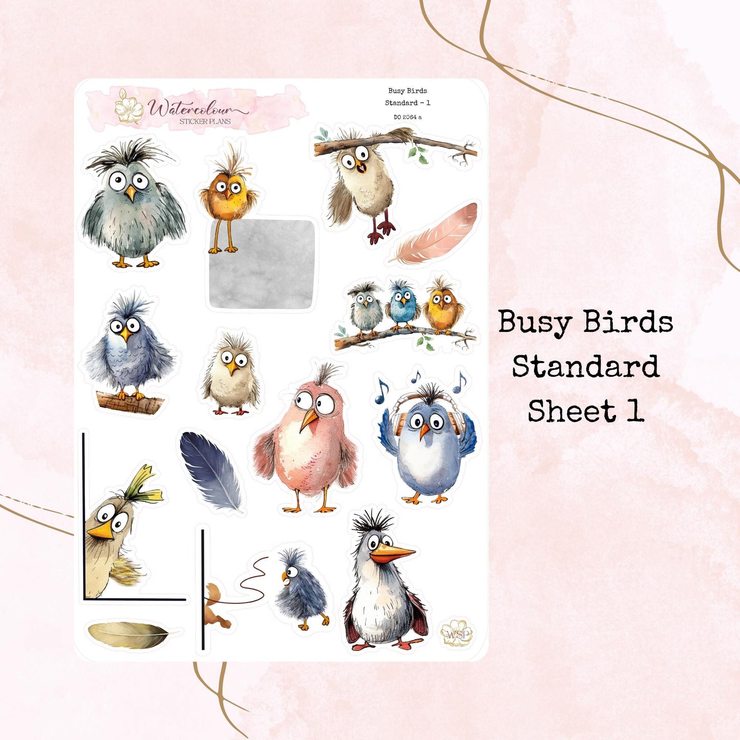 Busy Birds - Standard Size - Planner and Journal Stickers - Stationery - Watercolour