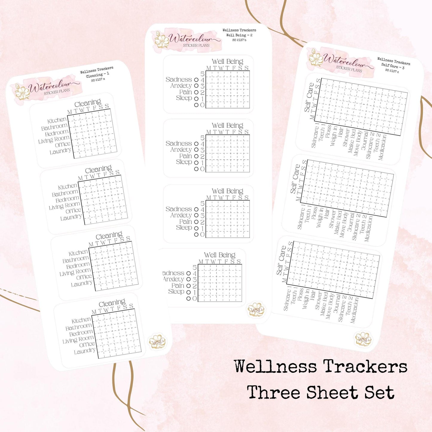 Wellness Trackers - Cleaning - Well Being - Self Care - Planner and Journal Stickers - Stationery