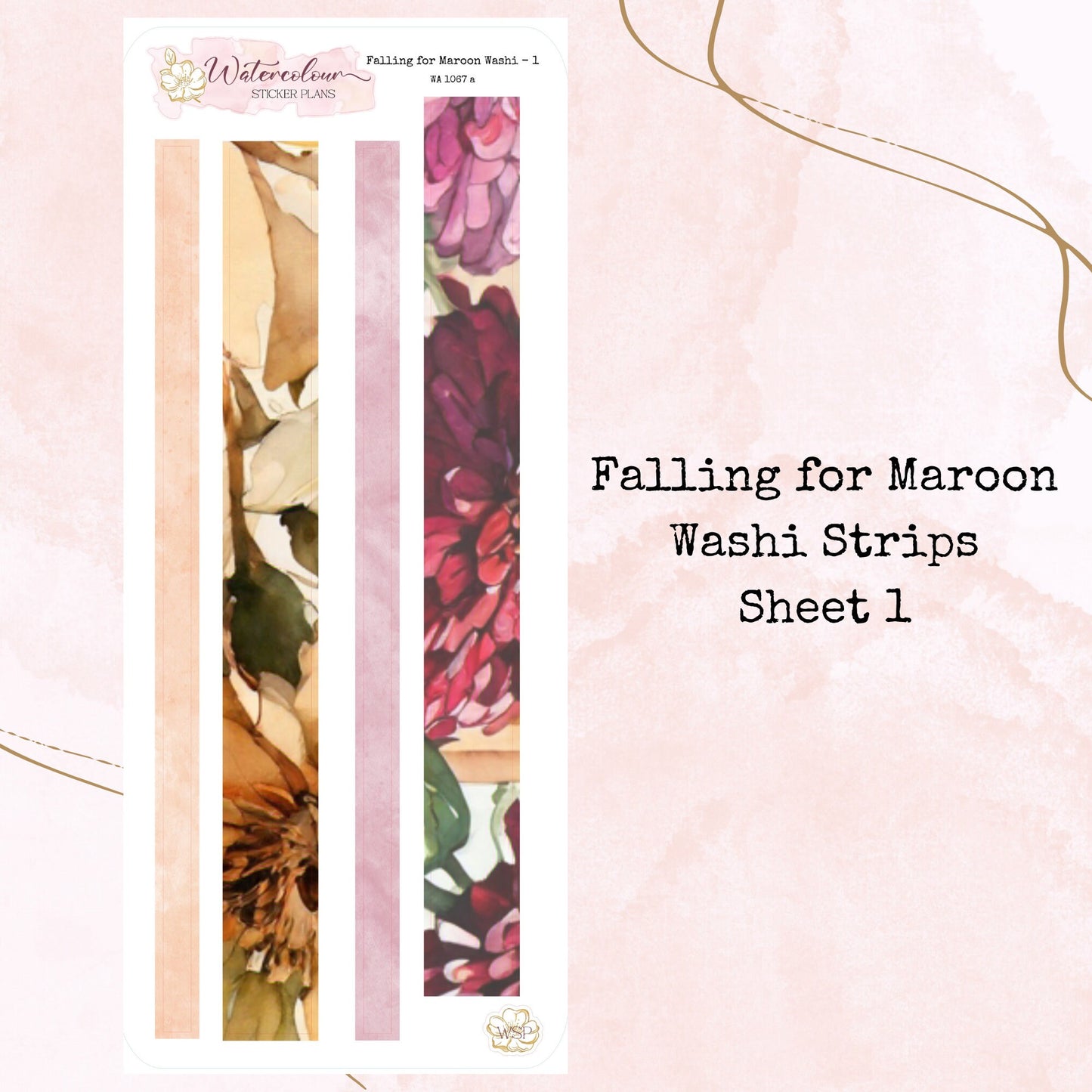 Falling for Maroon - Washi Strips - Planner and Journal Stickers - Stationery - Watercolour