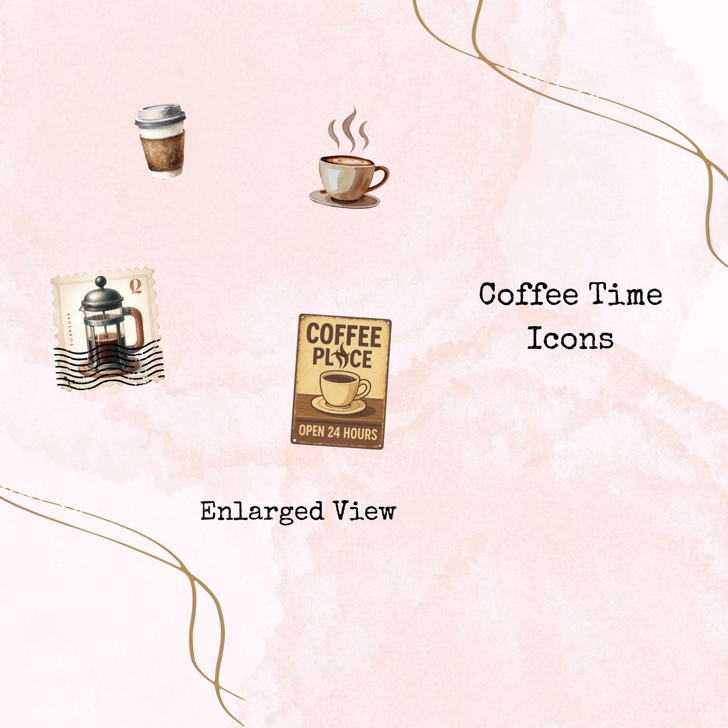 Coffee Time Icons - Two Sizes - Planner and Journal Stickers - Stationery - Watercolour
