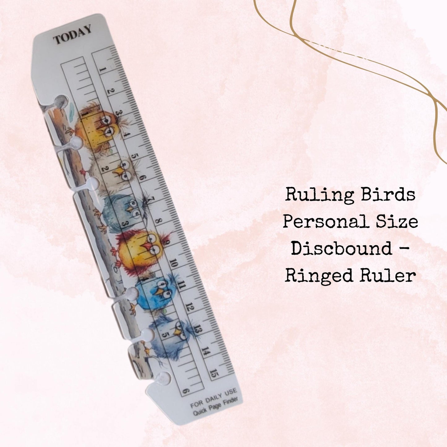 Ruling Birds - Personal Size - Disc-Bound - Ringed Ruler - Planner Supplies - Watercolour