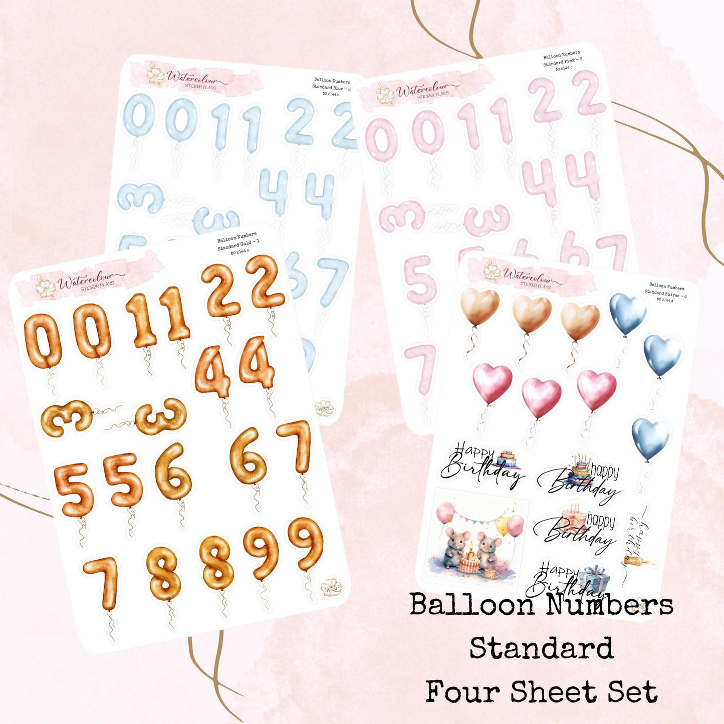 Balloon Numbers - Standard Size - Planner and Journal Stickers - Stationery - Watercolour
