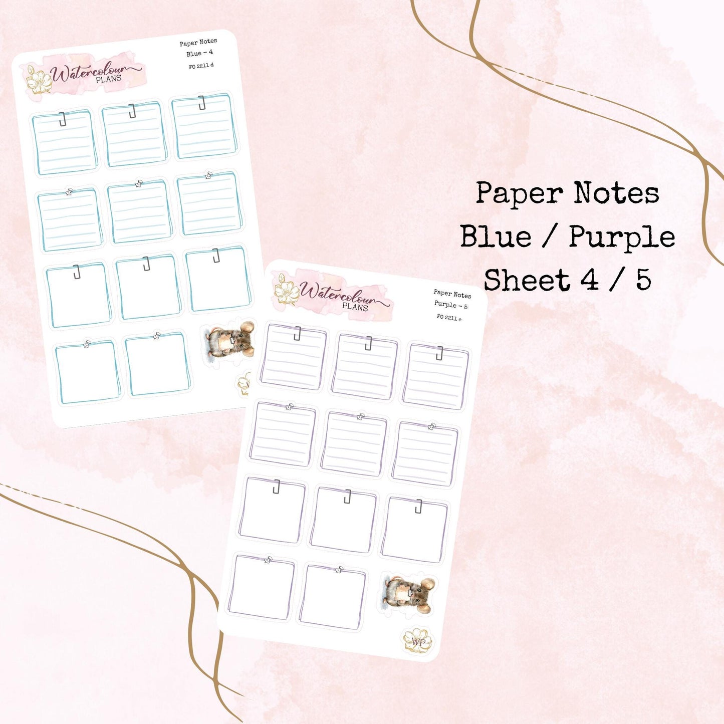 Paper Notes - Small Size - Note Stickers - Planner Stickers - Stationery - Watercolour