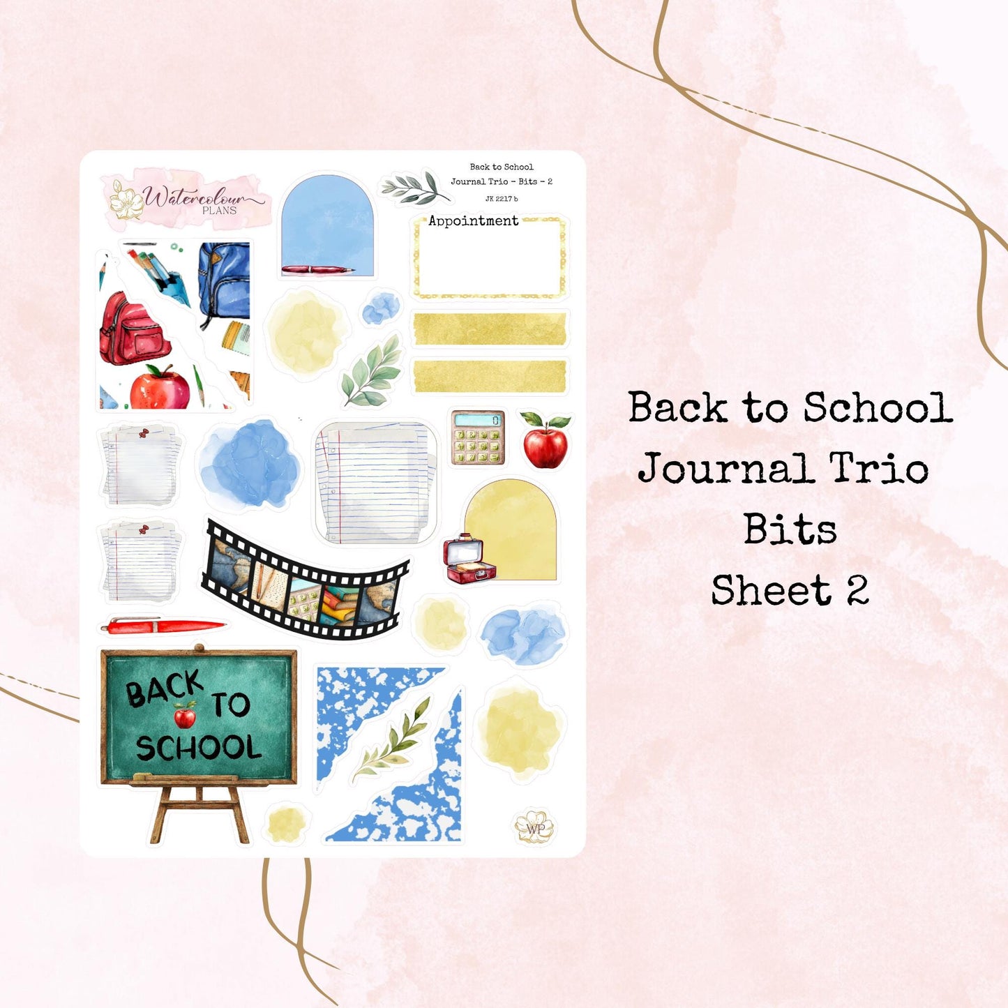 Back to School - Journal Trio - Planner and Journal Stickers - Stationery - Watercolour