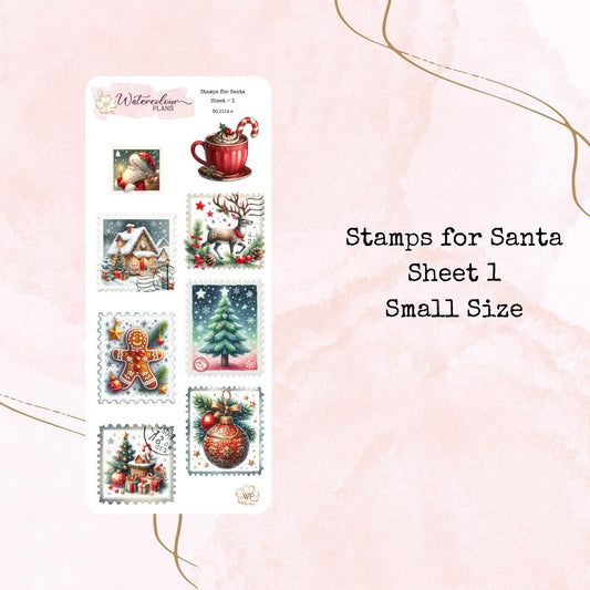 Stamps for Santa - Small Size - Christmas - Planner and Journal Stickers - Stationery - Watercolour