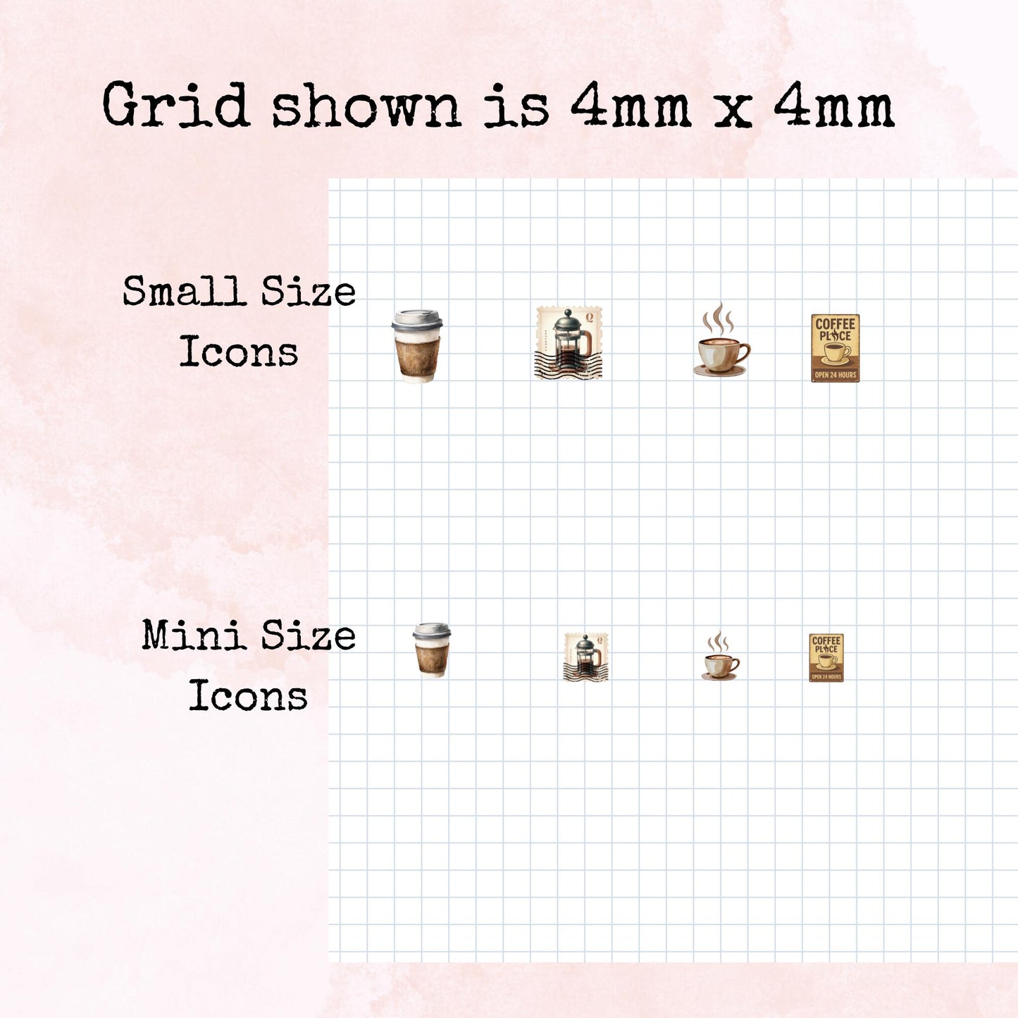 Coffee Time Icons - Two Sizes - Planner and Journal Stickers - Stationery - Watercolour