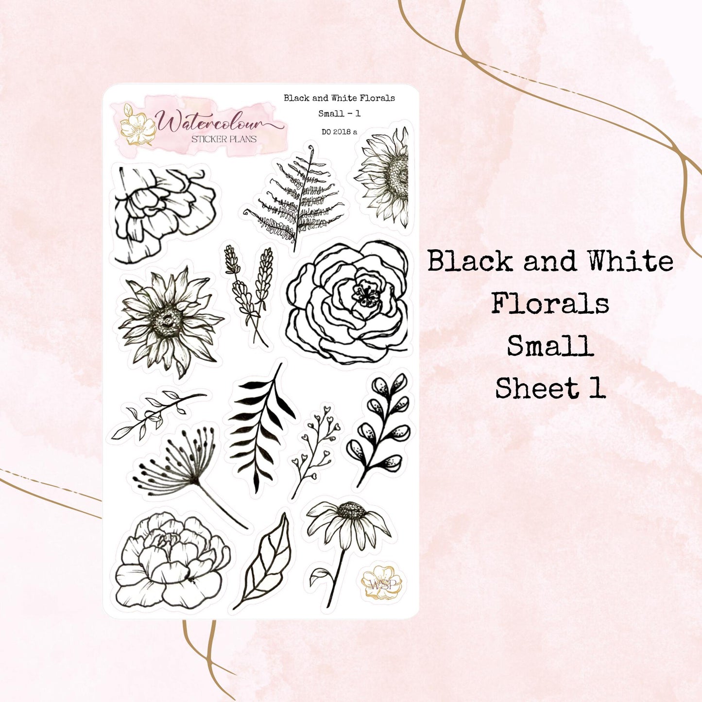 Black and White Florals - Small Size - Planner and Journal Stickers - Stationery