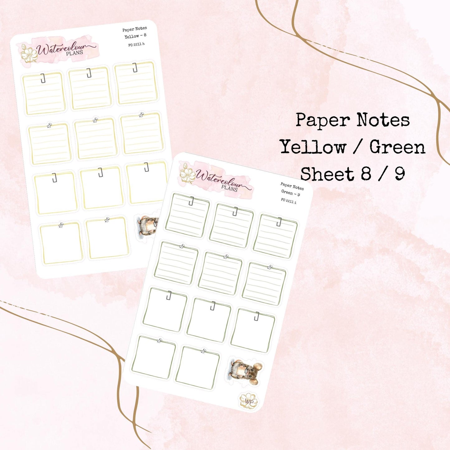 Paper Notes - Small Size - Note Stickers - Planner Stickers - Stationery - Watercolour