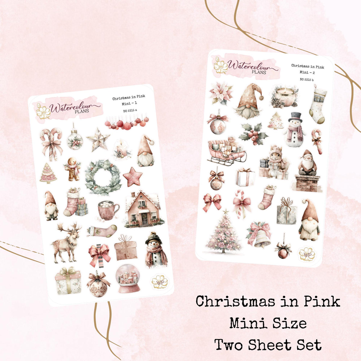 Christmas in Pink - Mini Size - Planner and Journal Stickers - Stationery - Watercolour