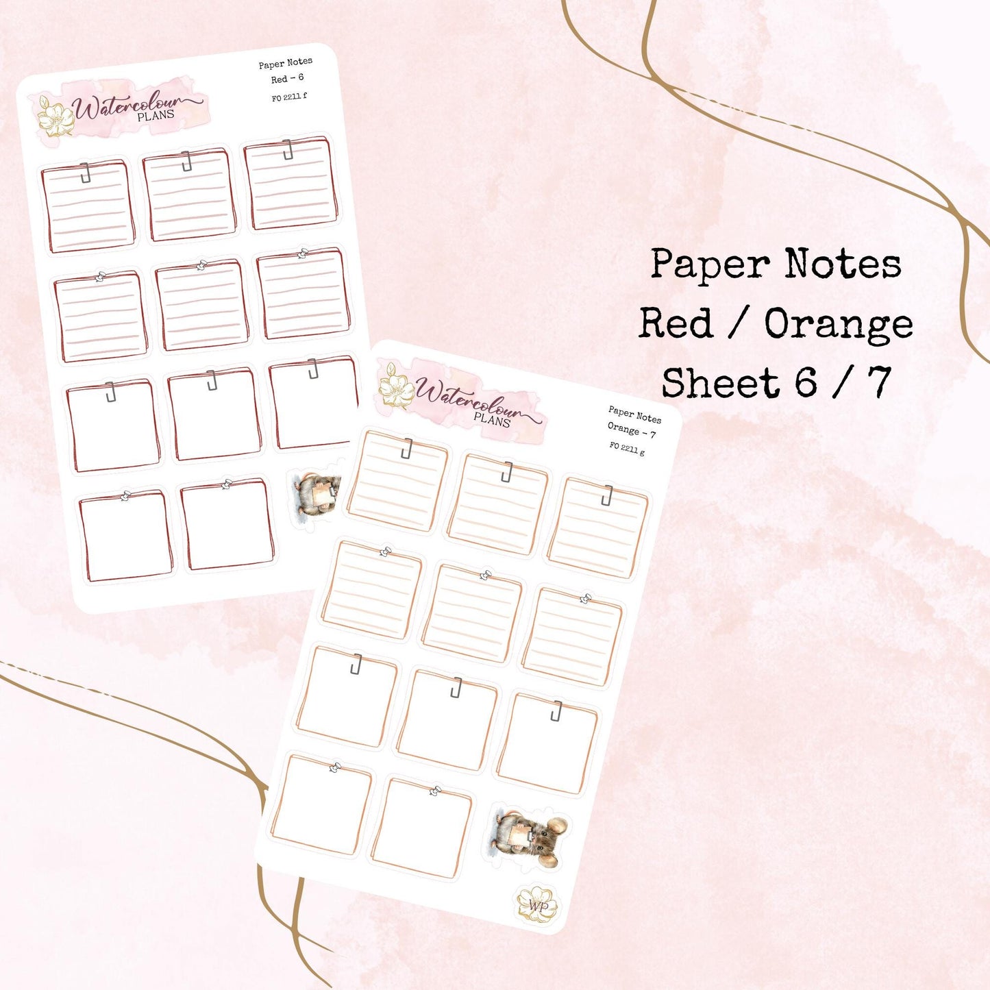 Paper Notes - Small Size - Note Stickers - Planner Stickers - Stationery - Watercolour