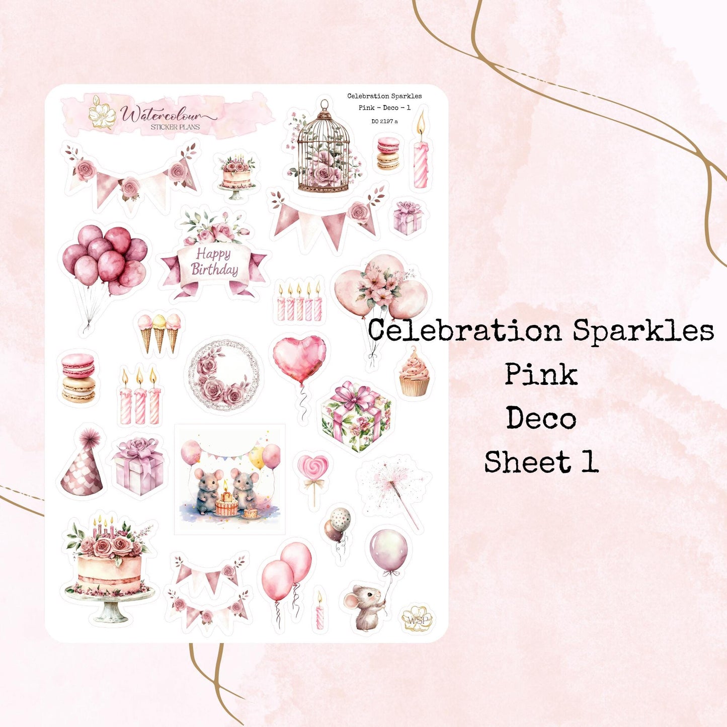 Celebration Sparkles - Pink Birthday Themed - Planner and Journal Stickers - Stationery - Watercolour
