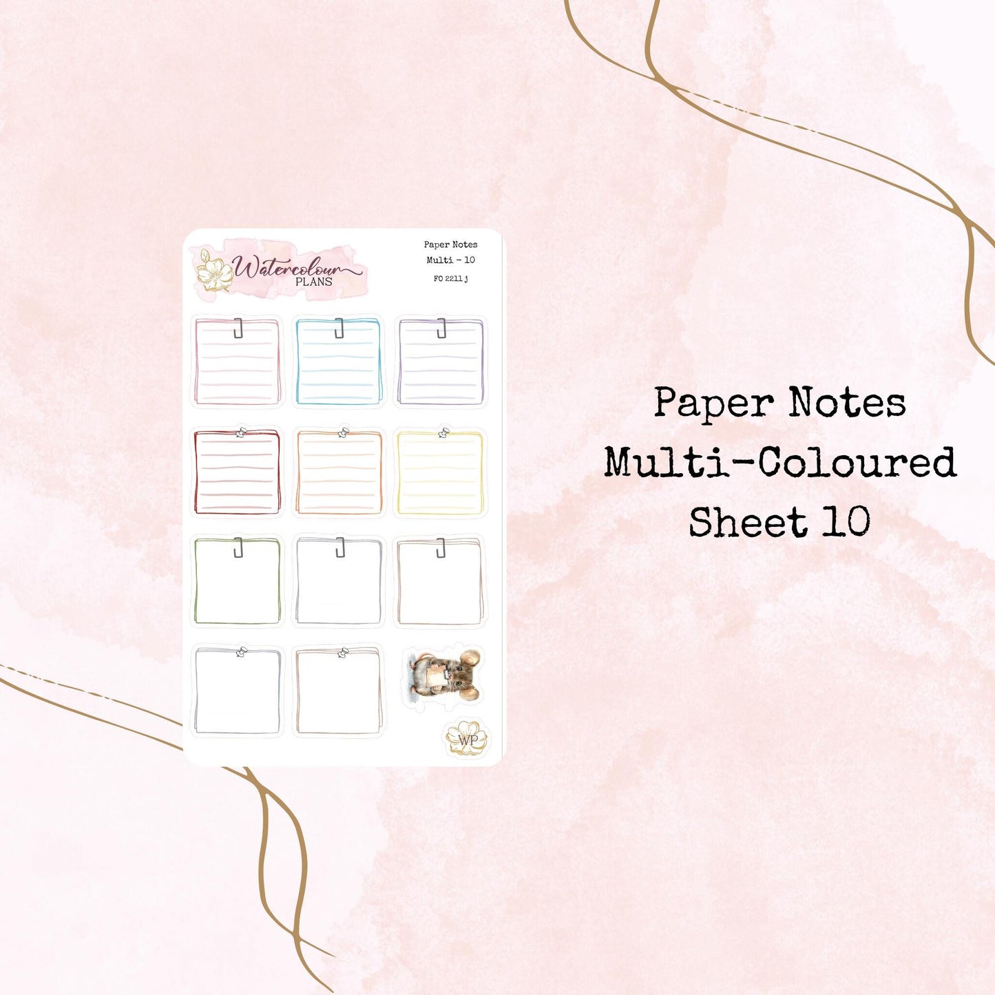Paper Notes - Small Size - Note Stickers - Planner Stickers - Stationery - Watercolour
