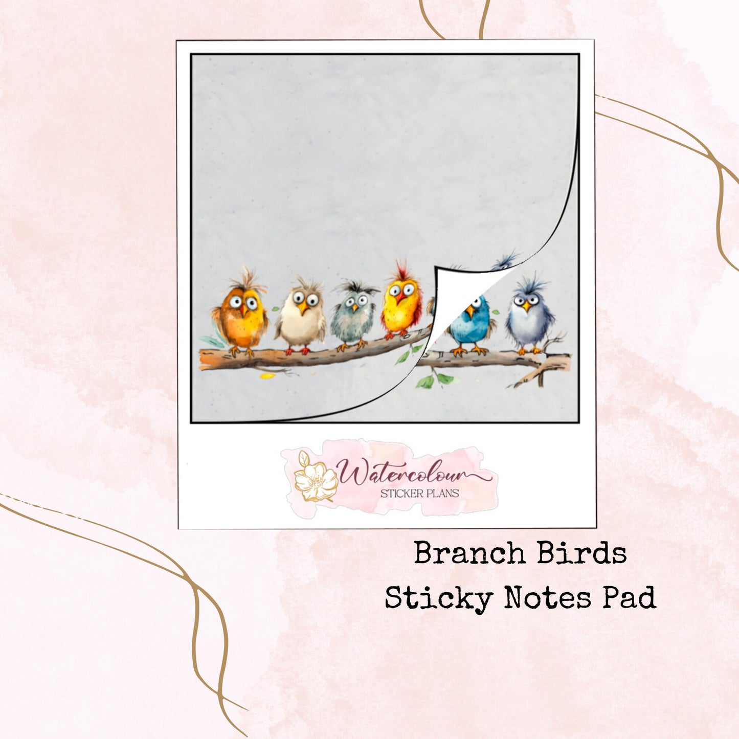 Branch Birds - Sticky Notes Pad - Stationery - Watercolour