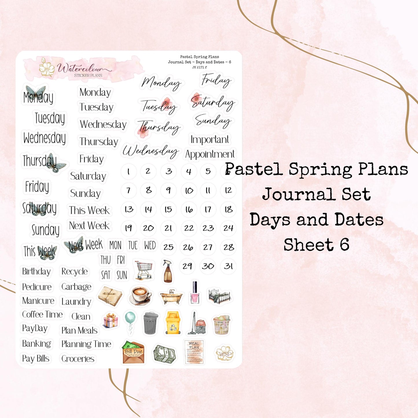 Pastel Spring Plans - Journal Set - Planner and Journal Stickers - Stationery - Watercolour
