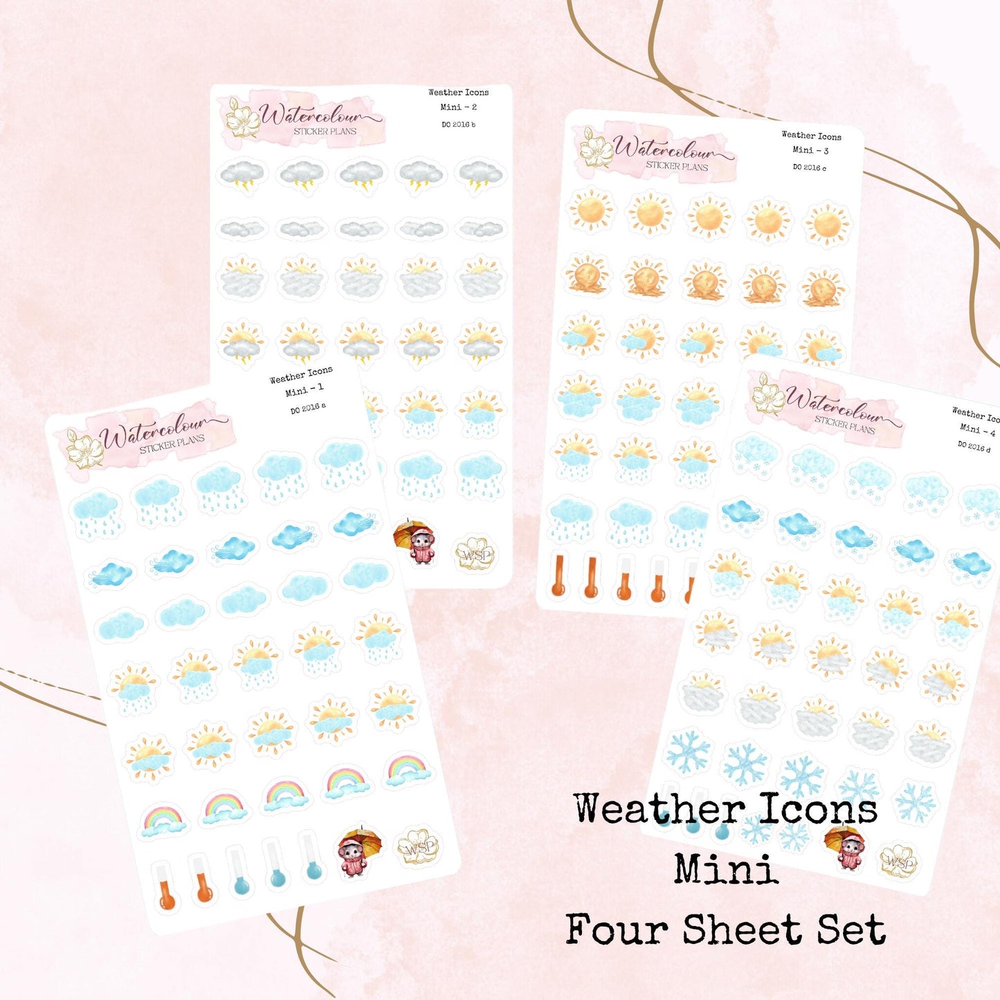 Weather Icons - Mini Size - Planner and Journal Stickers - Stationery - Watercolour