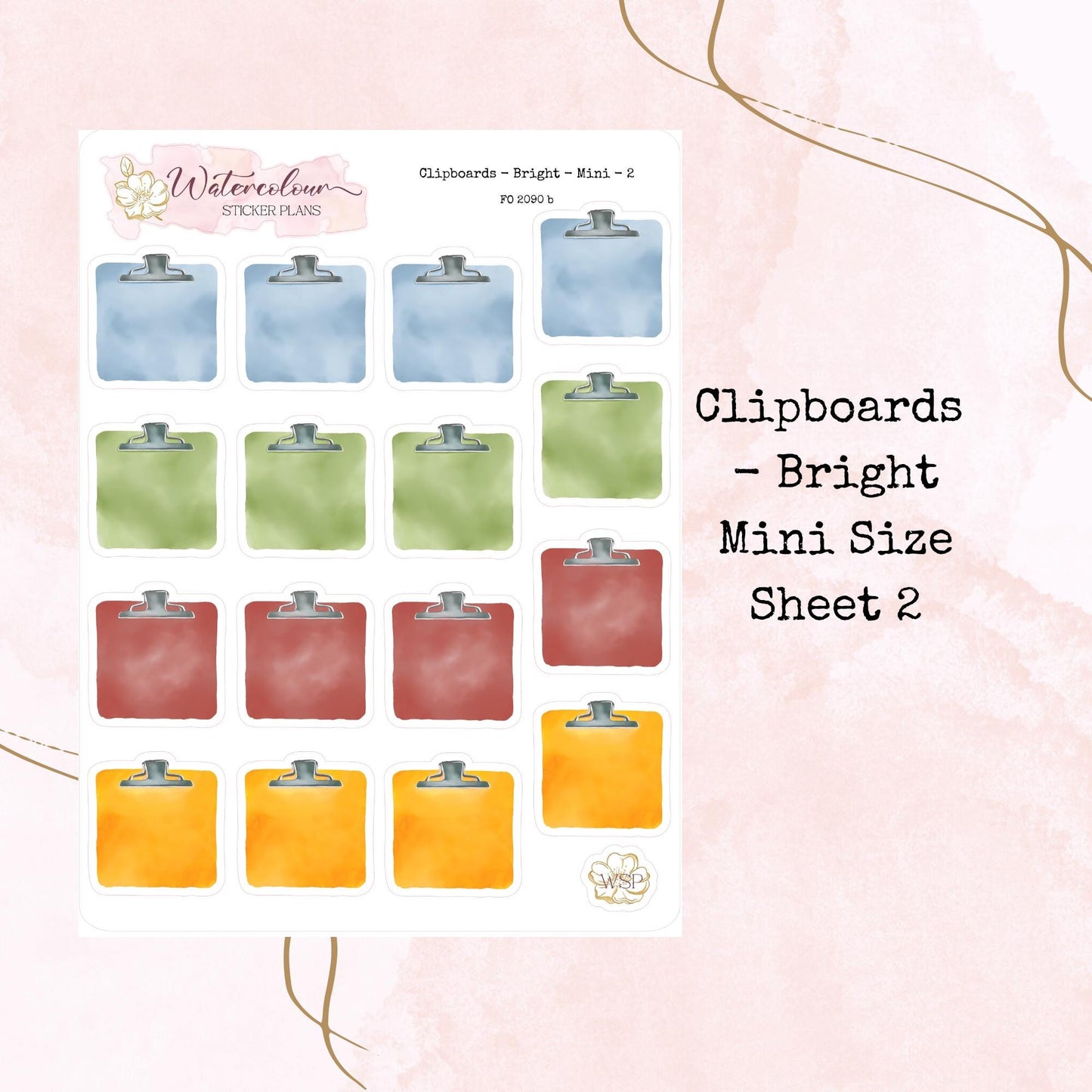 Clipboards - Mini Size - Planner and Journal Stickers - Stationery - Watercolour