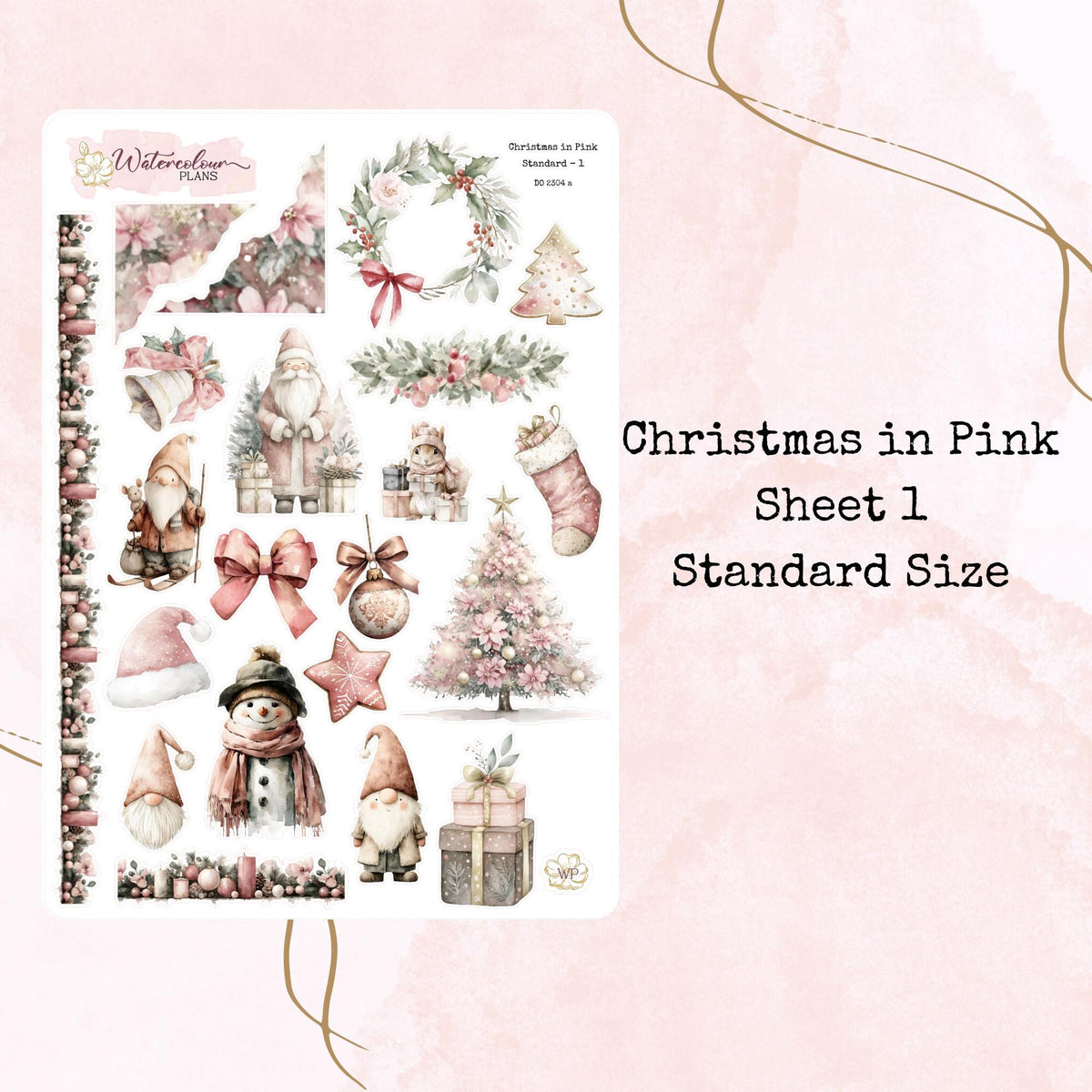Christmas in Pink - Standard Size - Planner and Journal Stickers - Stationery - Watercolour