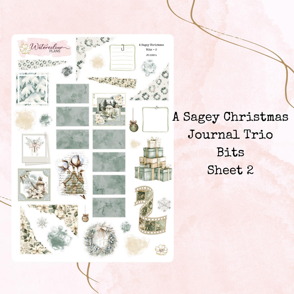 A Sagey Christmas - Journal Trio - Planner and Journal Stickers - Stationery - Watercolour