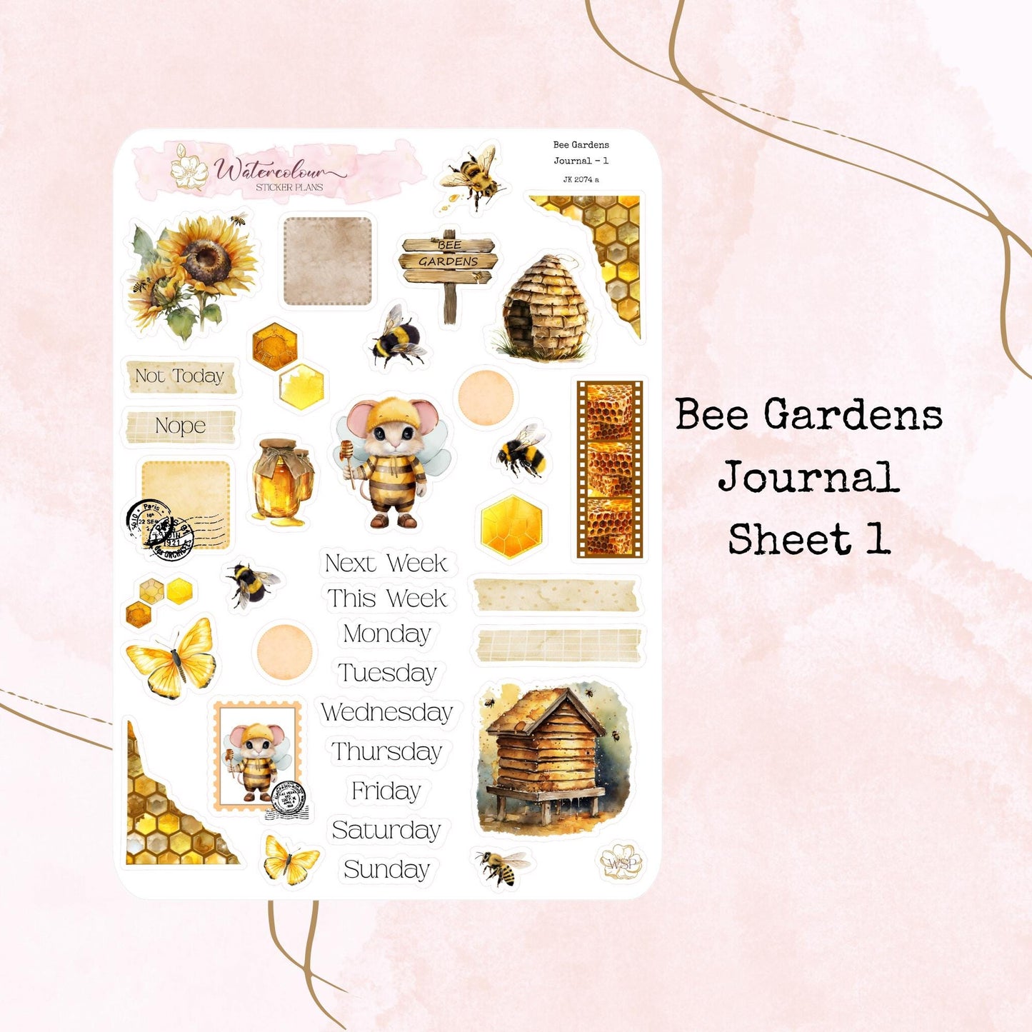 Bee Gardens - Journal Sheets - Planner and Journal Stickers - Stationery - Watercolour