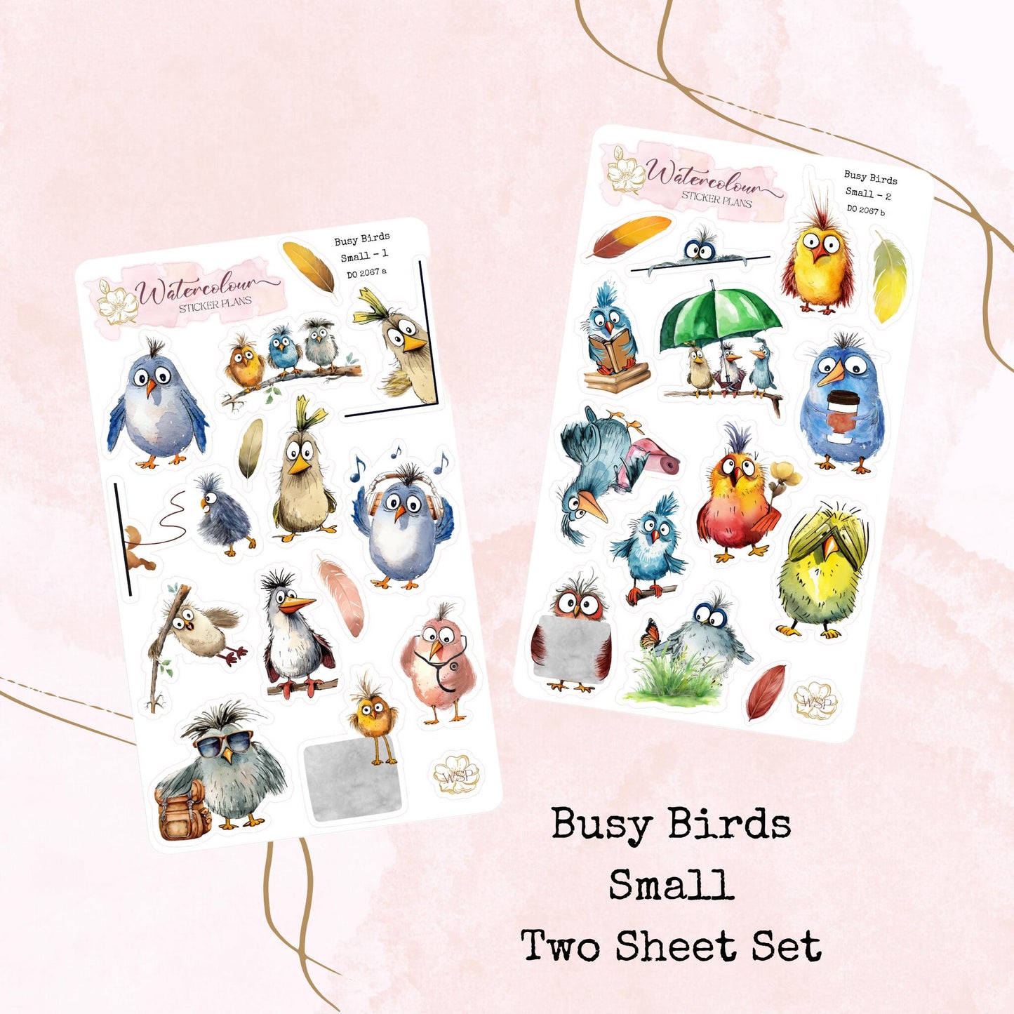 Busy Birds - Small Size - Planner and Journal Stickers - Stationery - Watercolour