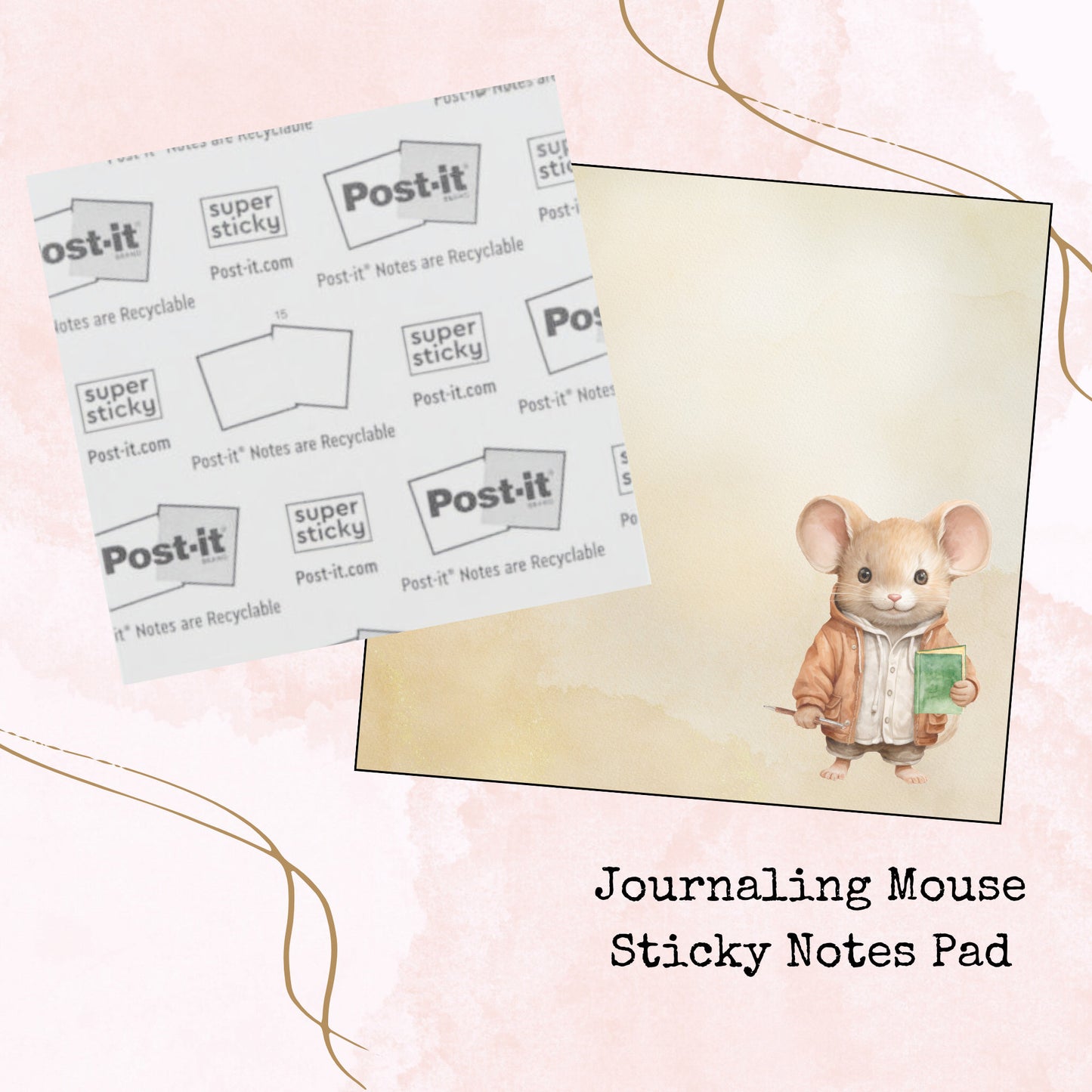 Journaling Mouse - Sticky Notes Pad - Stationery - Watercolour