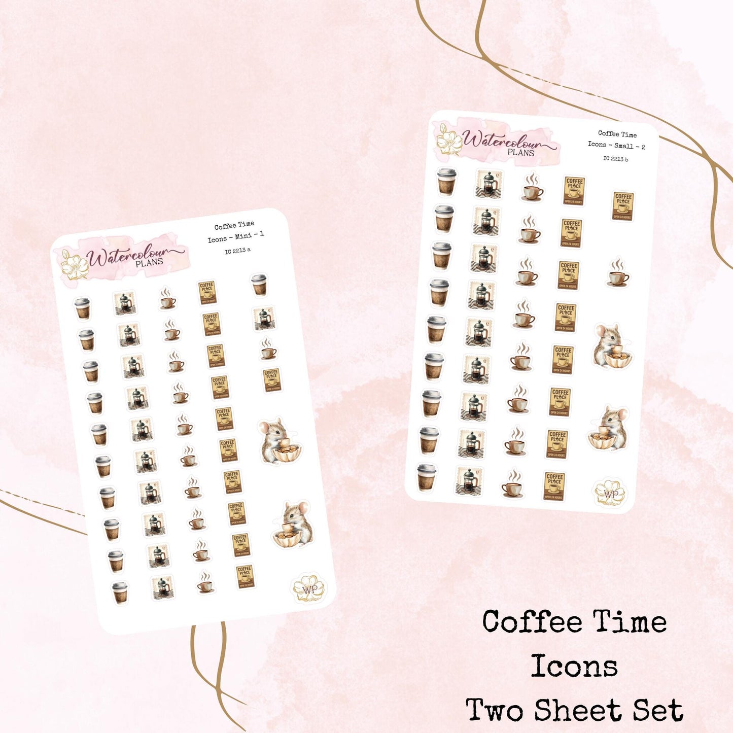 Coffee Time Icons - Two Sizes - Planner and Journal Stickers - Stationery - Watercolour