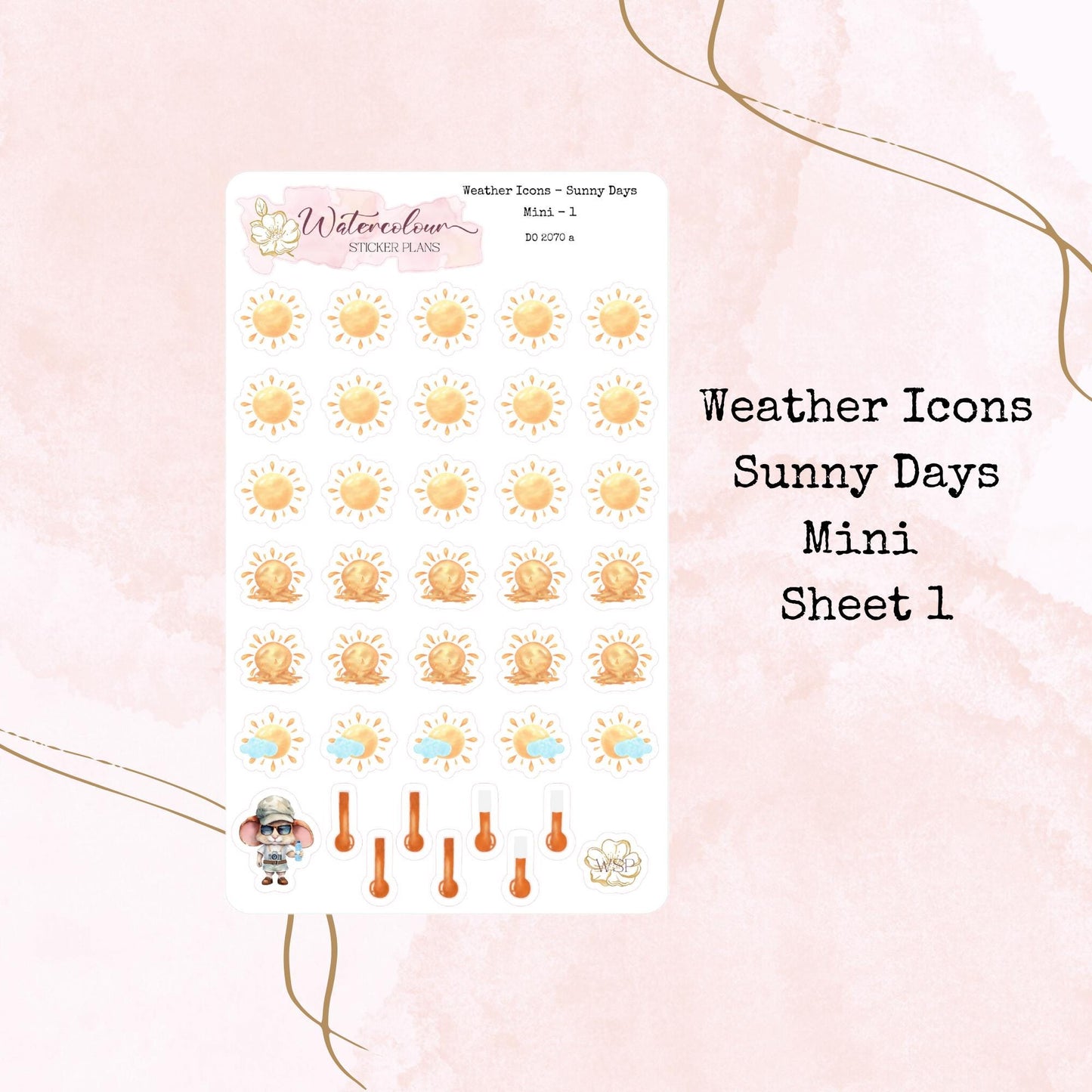 Weather Icons - Sunny and Cloudy Days - Mini Size - Planner and Journal Stickers - Stationery - Watercolour