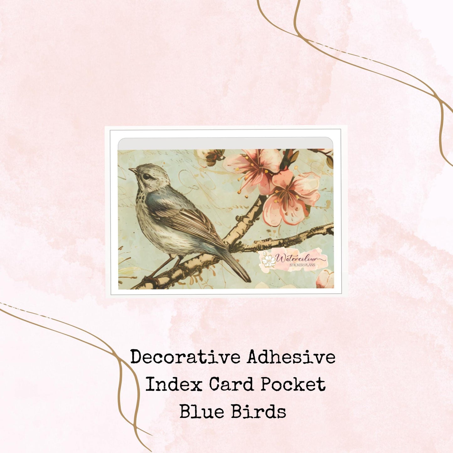 Blue Birds -Adhesive Pocket - Large Size - Stationery Supplies - Watercolour