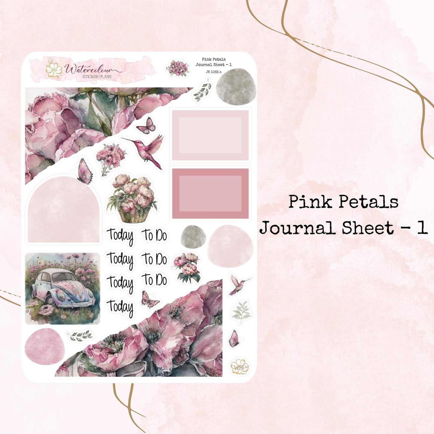 Pink Petals - Journal Set - Planner and Journal Stickers - Stationery - Watercolour