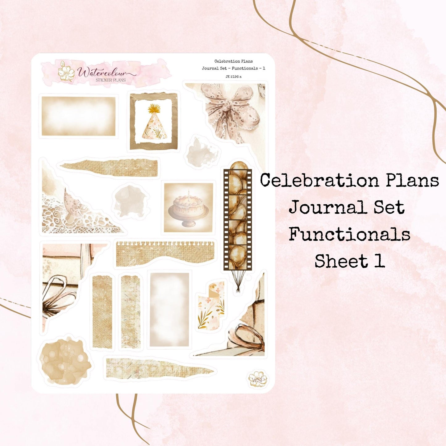 Celebration Plans - Journal Set - Neutral Birthday Themed - Planner and Journal Stickers - Stationery - Watercolour