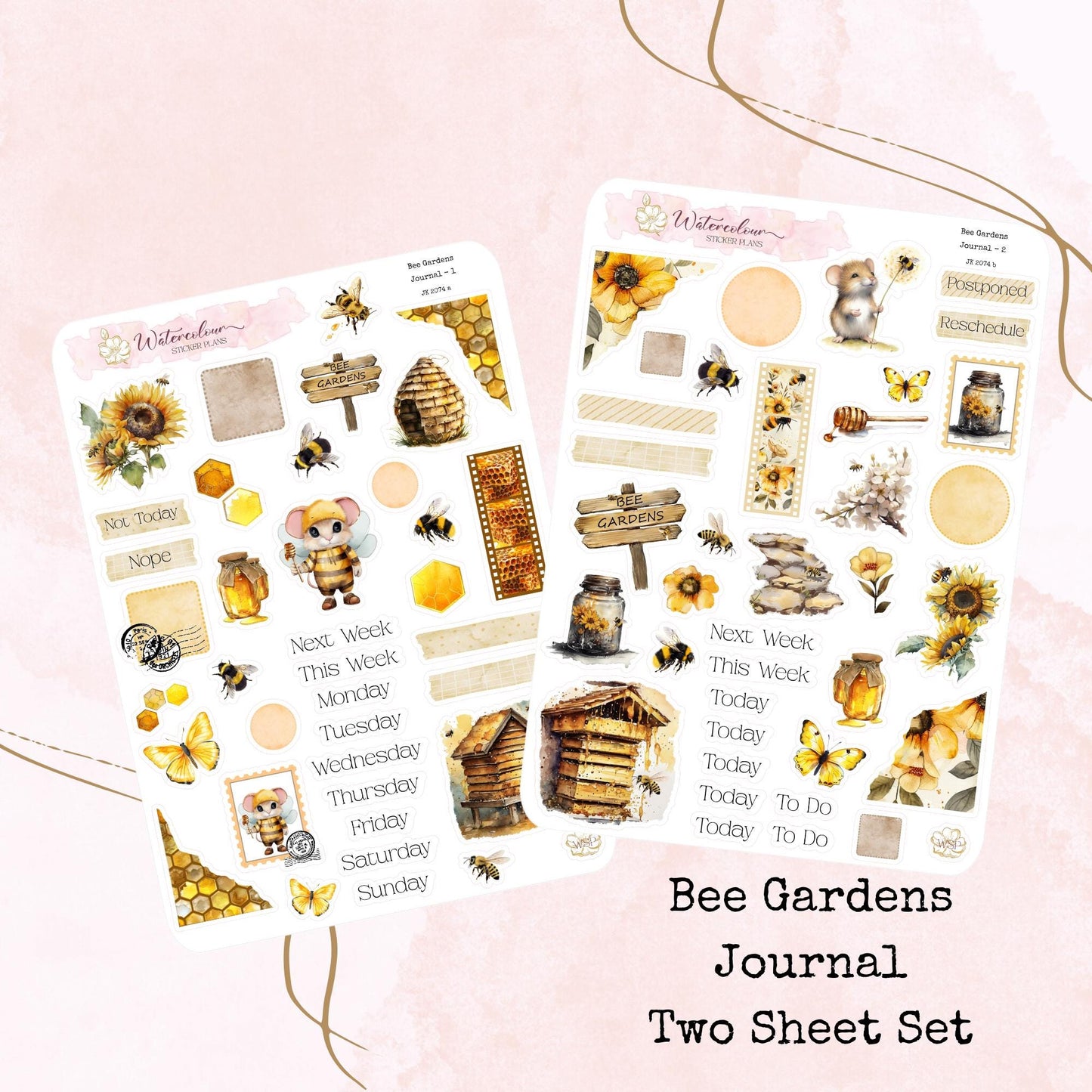 Bee Gardens - Journal Sheets - Planner and Journal Stickers - Stationery - Watercolour