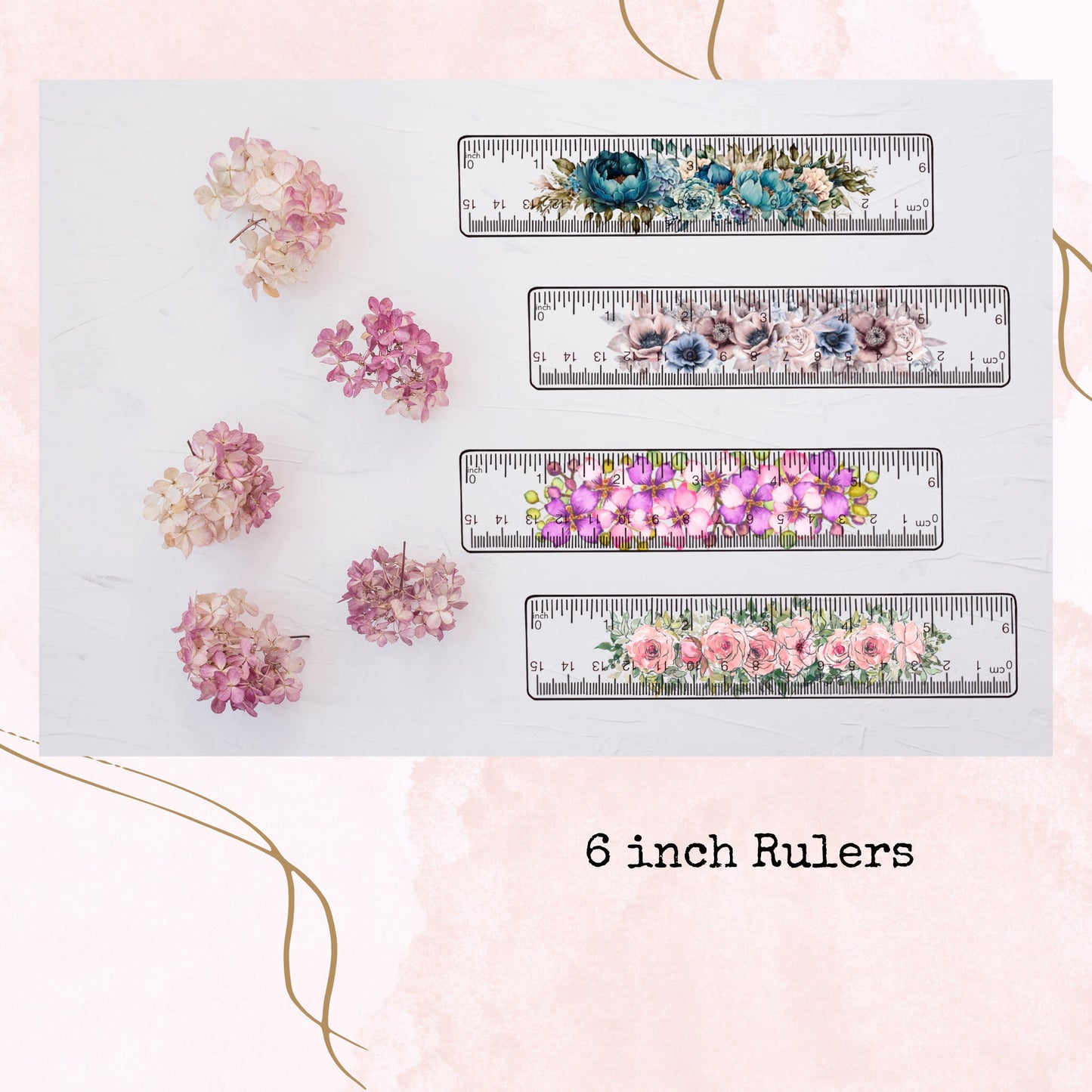 Blue Peonies - 6 Inch Ruler - Planner Supplies - Watercolour