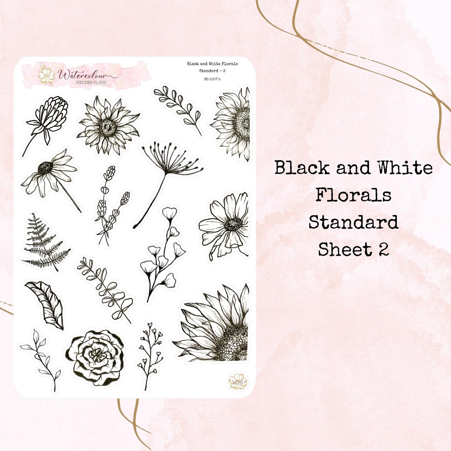 Black and White Florals - Standard Size - Planner and Journal Stickers - Stationery