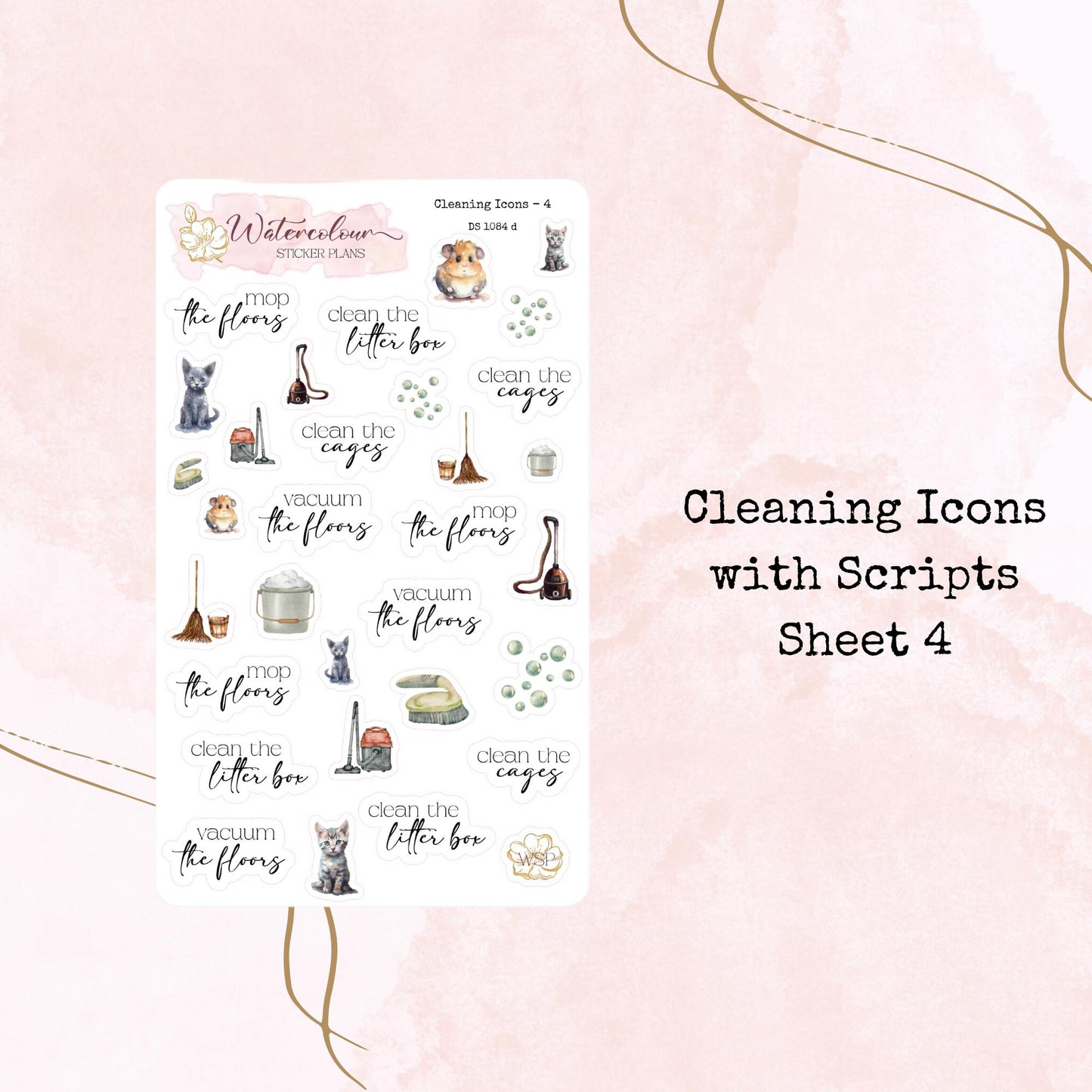 Cleaning Icons - Scripts - Planner and Journal Stickers - Stationery - Watercolour