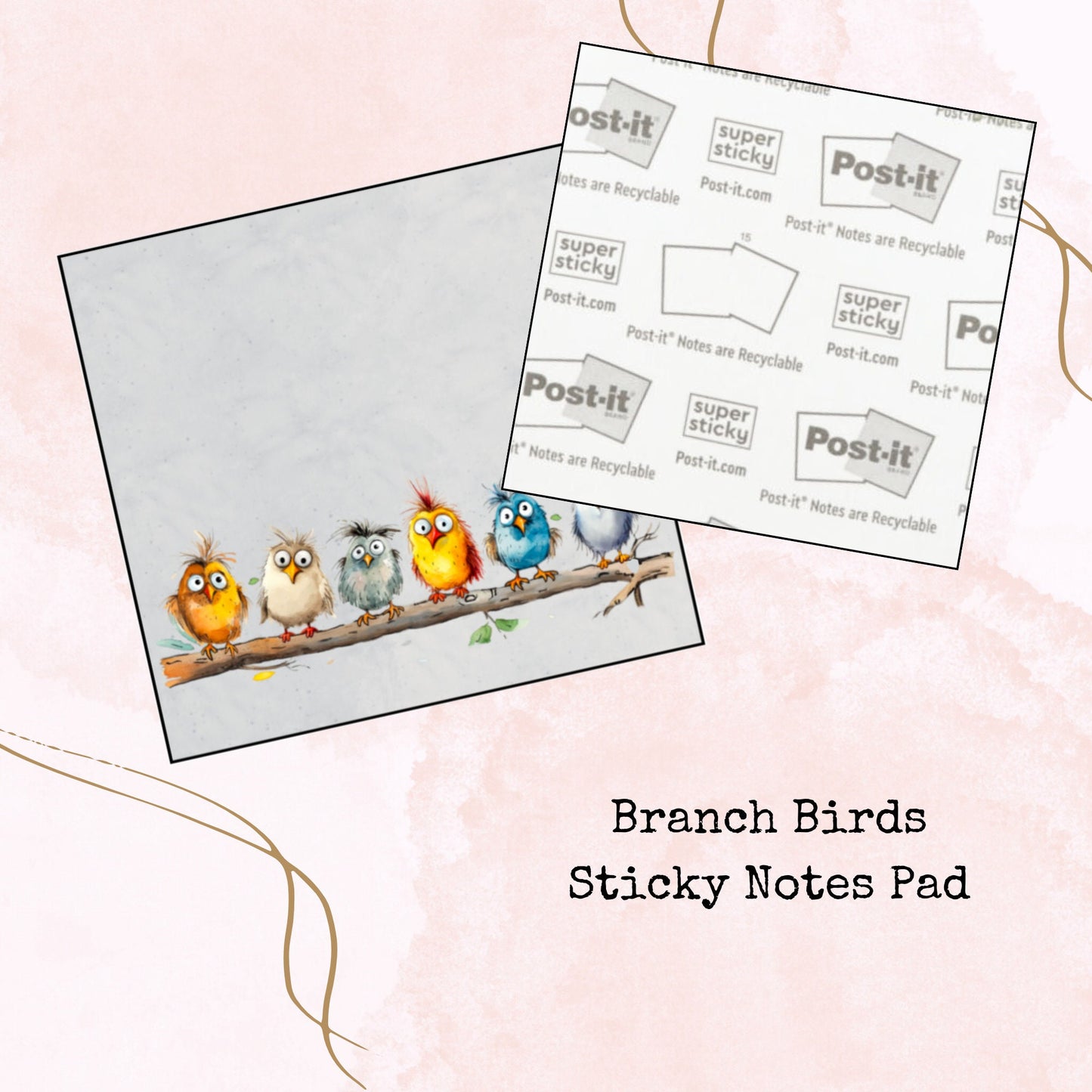 Branch Birds - Sticky Notes Pad - Stationery - Watercolour